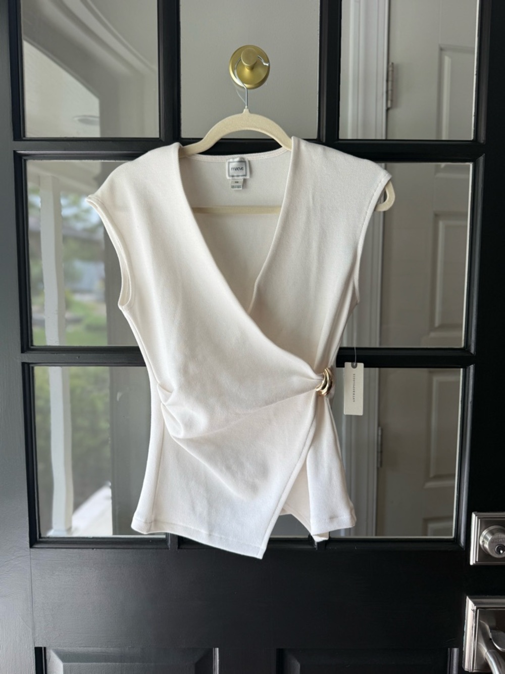 Anthropologie Cream Sleeveless Wrap Top with Side Ring